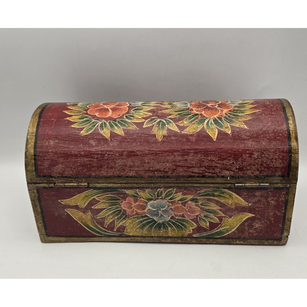 Vintage Hand Painted Wooden Floral Trinket Box 10" Long \ Cottage - Picture 5 of 13